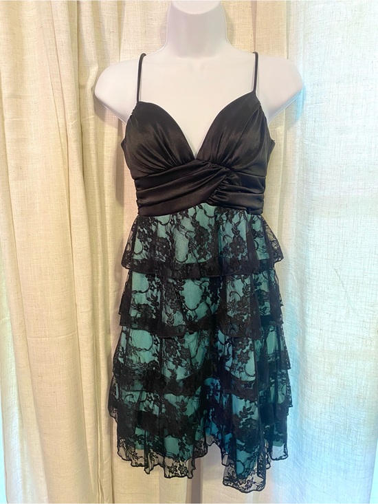 Xtraordinary Dresses & Skirts - Vintage Y2K Xtraordinary Tiered Black Lace Teal Whimsigoth Party Mini Dress M